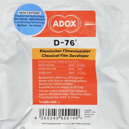 フィルム現像用　アドックス・ADOX  D-76　粉末現像剤　1L用　1袋